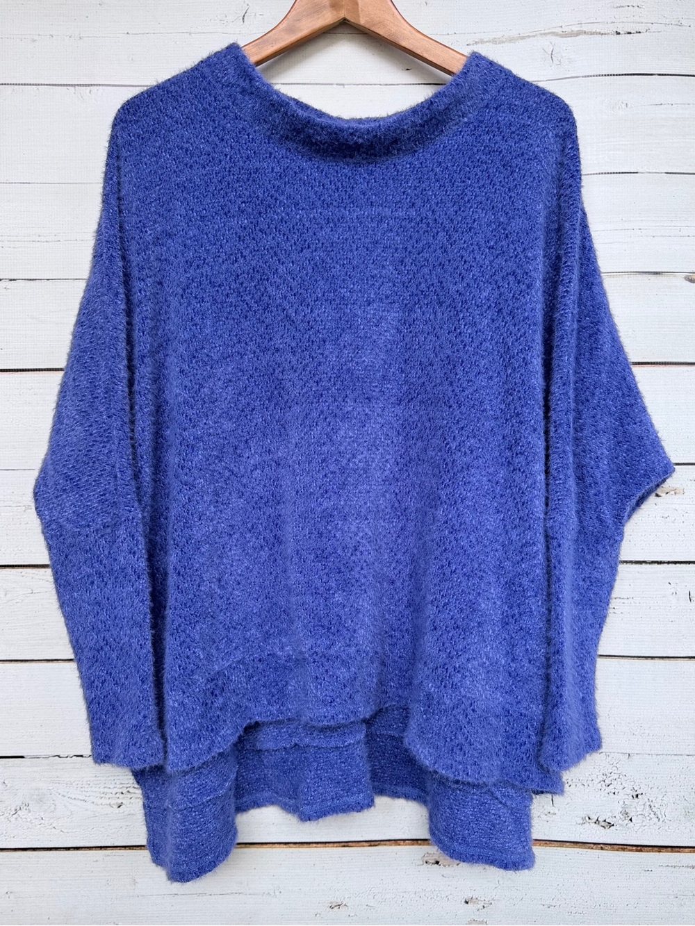 Cherish Oversized Fuzzy Bouclé Boatneck Batwing Pullover Sweater - Small